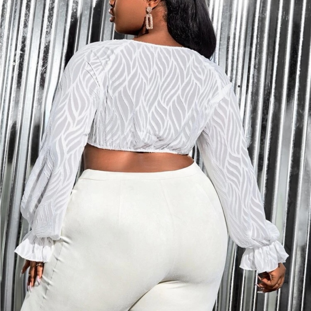 Plus Ruffle Sleeve Crop Top - Picture 2 of 4